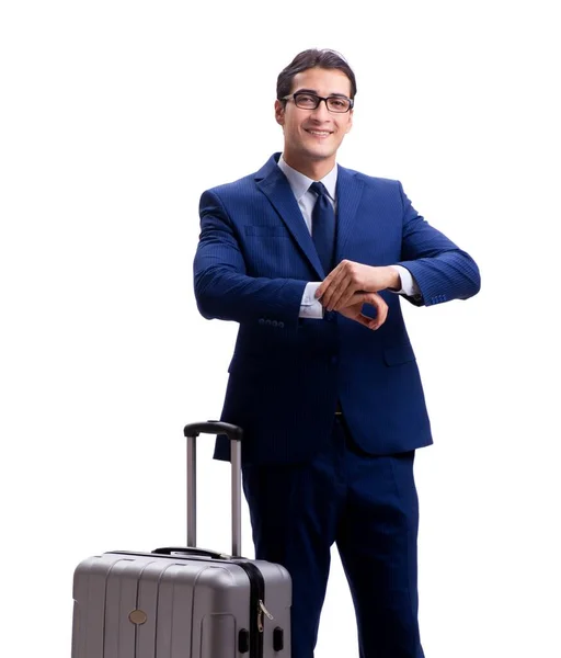 El joven empresario con maleta aislada sobre fondo blanco —  Fotos de Stock