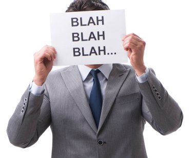 Beyaz arkaplanda yalanlar söyleyen işadamı