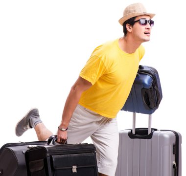 Mutlu genç adam yaz tatiline çıkıyor.