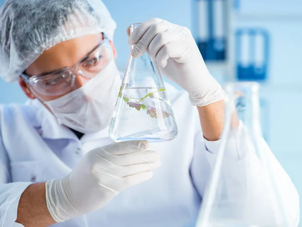 Concepto de biotecnología con científico en laboratorio —  Fotos de Stock