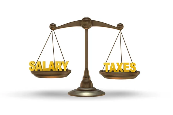 Scales with taxes and salary - 3d rendering — Stock Photo, Image