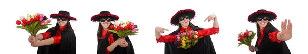 Flicka i svart och röd karneval kostym isolerad på vit — Stockfoto
