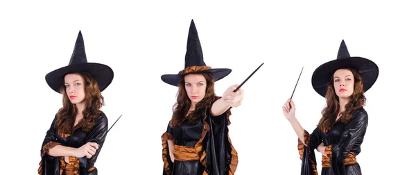 Witch with wand isolated on the white — Stock Photo, Image