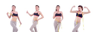 Diyet konseptinde santimetre olan genç bir kız.