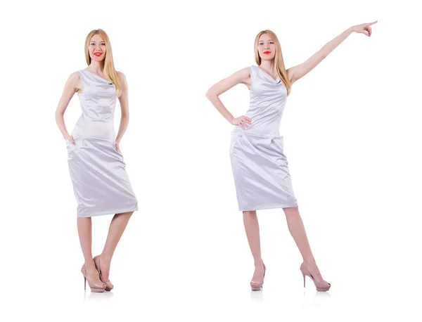 Model wearing fashionable clothing on white — Stock Photo, Image