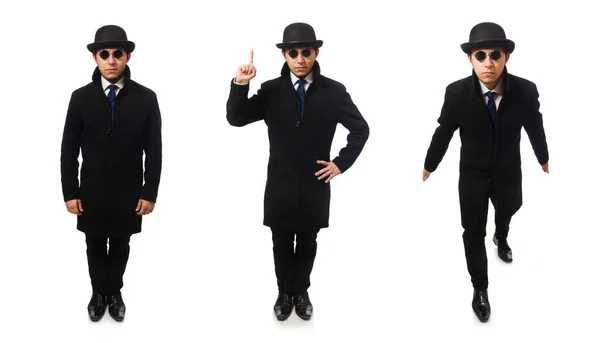 Hombre con abrigo negro aislado en blanco —  Fotos de Stock
