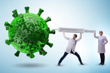 Doktorlar ve şırınga ile Coronavirus covid-19 aşı konsepti
