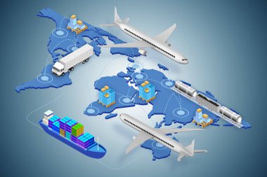 Küresel lojistik kavramı - 3D görüntüleme