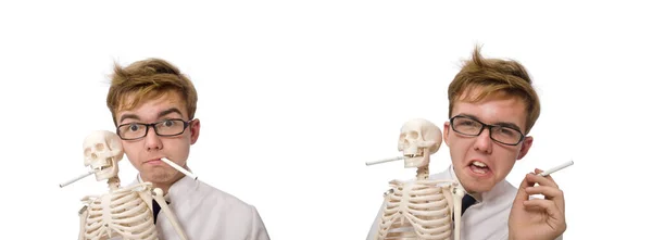 Antismoking concept with man and skeleton — Stock Photo, Image