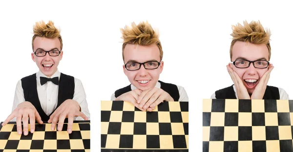 Funny chess player isolated on white — Stock Photo, Image