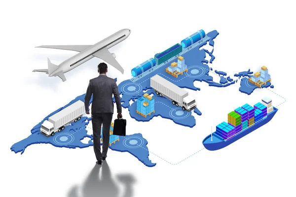 Global logistics concept with businessman — Stock Photo, Image