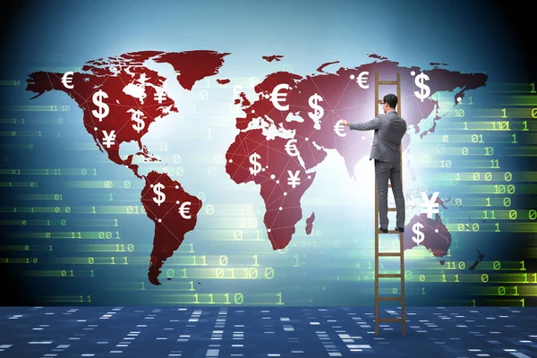 Conceito de transferência e troca de dinheiro global com empresário — Fotografia de Stock