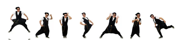 Vicces fiatalember táncol elszigetelt fehér — Stock Fotó