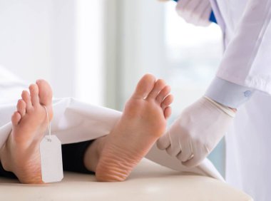 Polis morgdaki cesedi inceliyor.