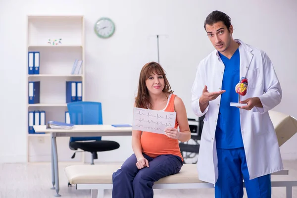 Femme enceinte visitant le médecin gynécologue masculin — Photo