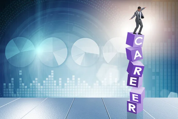 Career concept with businessman on top of blocks — Stock Photo, Image