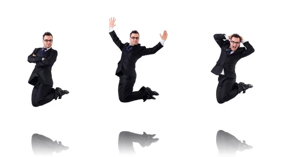 Saltando hombre de negocios aislado en el blanco — Foto de Stock