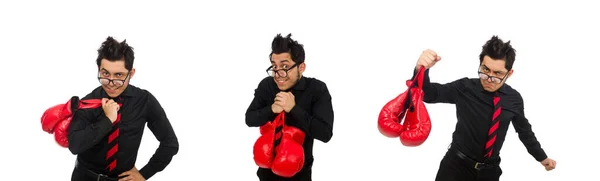 Чоловік бізнесмен з червоними боксерськими рукавичками — стокове фото