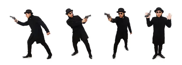 Junger Mann mit Waffe isoliert auf Weiß — Stockfoto