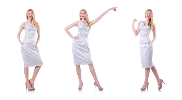 Модель в модному одязі на білому — стокове фото