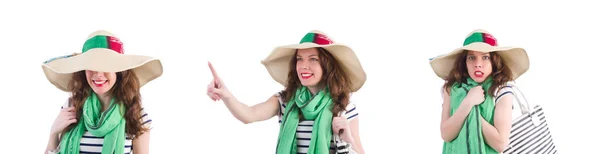 Kvinna med hatt isolerad på vitt — Stockfoto