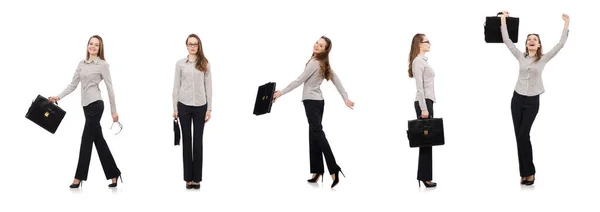 Geschäftsfrau mit Tasche isoliert auf weiß — Stockfoto