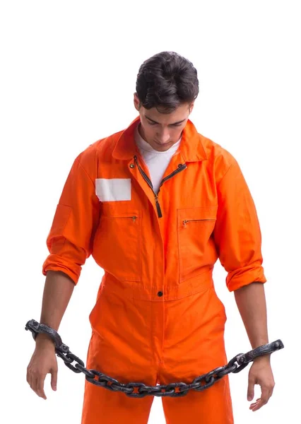 Prisoner with his hands chained isolated on white background — Stock Photo, Image