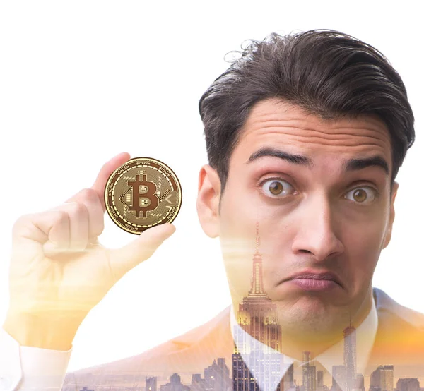 Affärsman i bitcoin prisökning koncept — Stockfoto