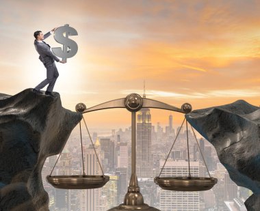 Adalet kavramında işadamının elinde dolar işareti var