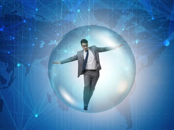 Empresário voando dentro da bolha — Fotografia de Stock
