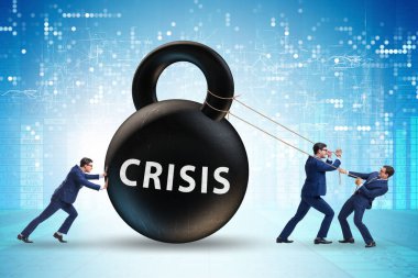 Kriz konseptinde iş adamı kettlebell çekiyor