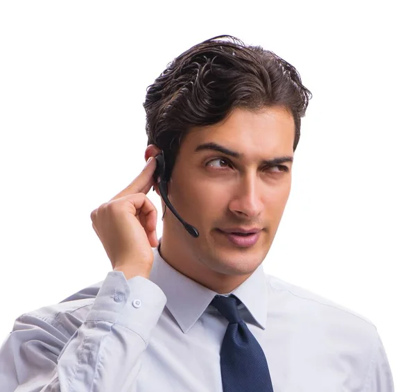 Hombre con auriculares aislados sobre fondo blanco — Foto de Stock