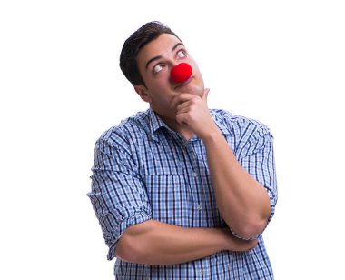 Beyaz arka planda izole komik bir palyaço.