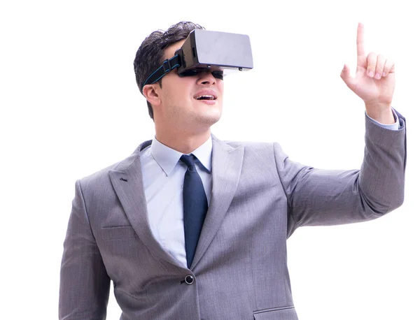 Biznesmen w okularach VR wirtualnej rzeczywistości odizolowanych na biało — Zdjęcie stockowe