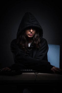 Ofiste güvenlik duvarını hackleyen kadın hacker.