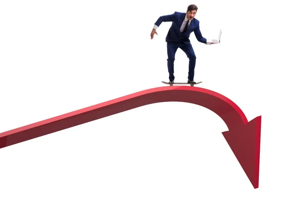 Empresário andar de skate no gráfico financeiro — Fotografia de Stock