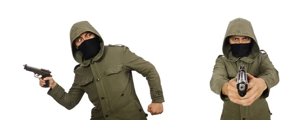 Masked man in criminal concept on white — Stock Photo, Image