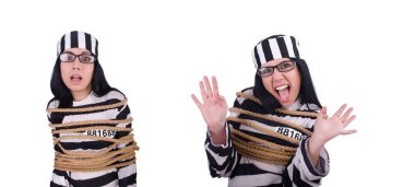 Çizgili üniformalı mahkum beyaz üzerine