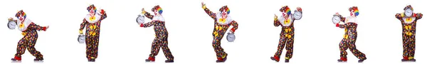 Lustiger Clown mit Wecker — Stockfoto