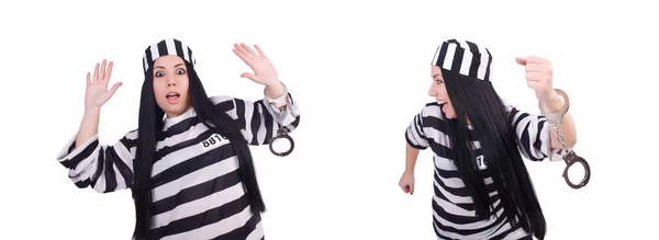 Prisoner in striped uniform on white — Stock Photo, Image