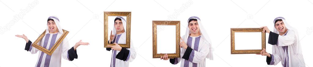 Arab with picture frame on white