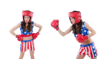 Amerikan sembollü kadın boksör.
