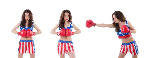 Kobieta bokser w mundurze z symbolami USA — Zdjęcie stockowe