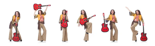 Женщина с гитарой в мексиканской одежде — стоковое фото