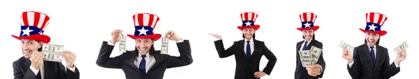 Man with american dollar and hat — Stock Photo, Image