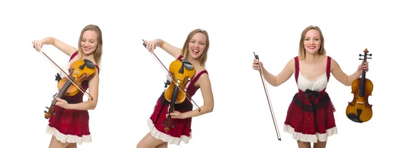 Jovem violinista isolado em branco — Fotografia de Stock