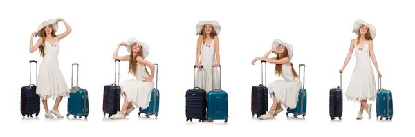 Vrouw op reis concept op wit — Stockfoto