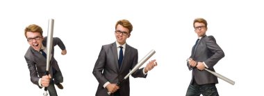 Beyazda beysbol sopası olan genç iş adamı