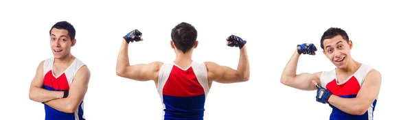 Hombre divertido haciendo ejercicio en blanco — Foto de Stock