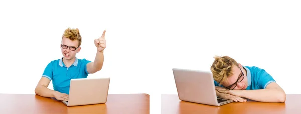 Estudiante con portátil aislado en blanco — Foto de Stock